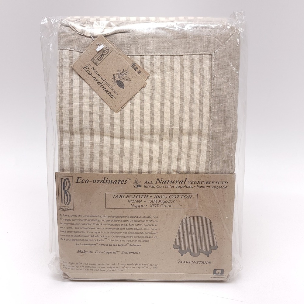 Park B. Smith Eco-ordinates Vegetable Dyed Cotton Tablecloth 60x84 Pinstripe Tan